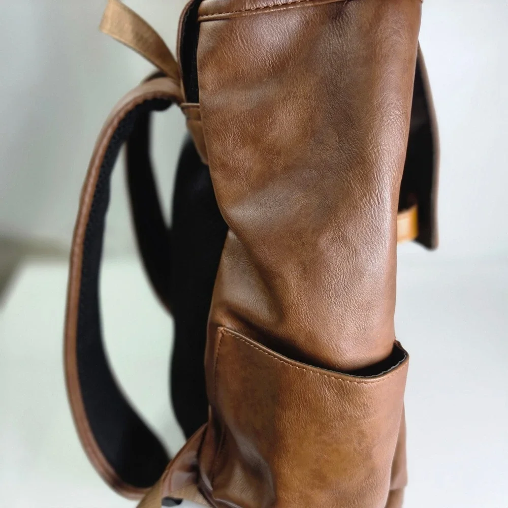 LXY Vegan Leather Backpack‎ Vintage Laptop Bag Brown School Travel USB Port